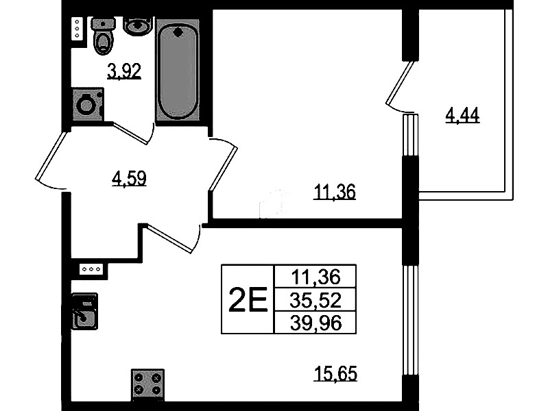 1-комнатная квартира 35.52 м², 1/4 эт., ЖК «Любоград в Стрельне»